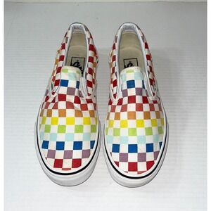 Vans Classic Slip-On Sneakers Womens 9 Rainbow Checkerboard Skate Shoes Pride